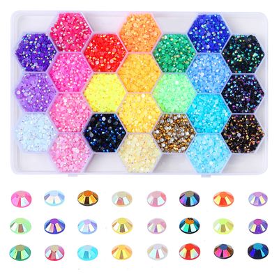 24000 Pcs/Box Rhinestones,24 Colors 3mm Flat-Bottomed Round Nail Rhinestones Glitter Crystal Gem Rhinestone,DIY Decoration Accessories