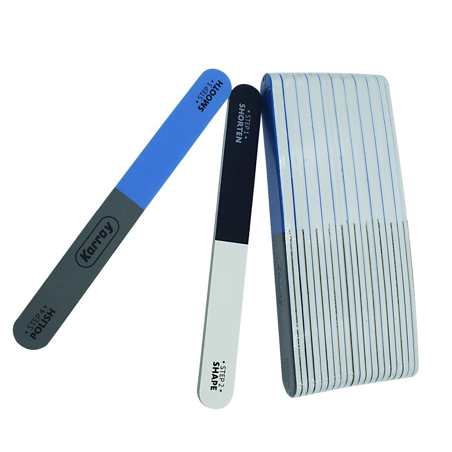 Karroy Nail File and Buffer for Natural Nails Dual Sided 4 Steps Shorten-Shape-Smooth-Polishing Nail Tools 20pcs