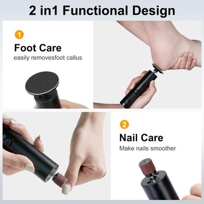 Electric Foot Callus Remover, Adjustable Speed Rechargeable Foot Sander Pedicure Tools for Feet Dead Skin with Sandpaper Disk and Nail Drill Bits,Equipped with Digital DisplayBlack