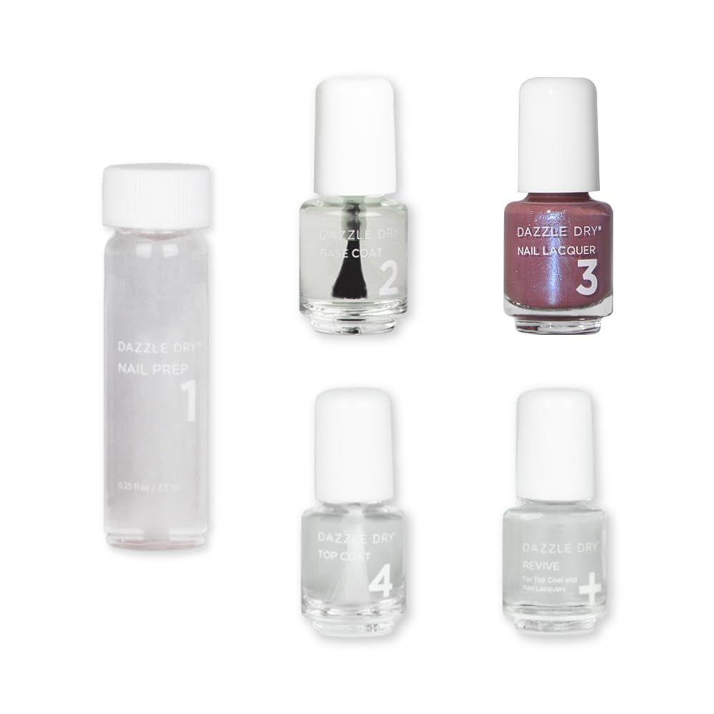 Dazzle Dry Mini Kit 4 Step System - School Spirit - A mauve with a blue shimmer. Full coverage shimmer. (5 Piece Kit / 5 Manicures)
