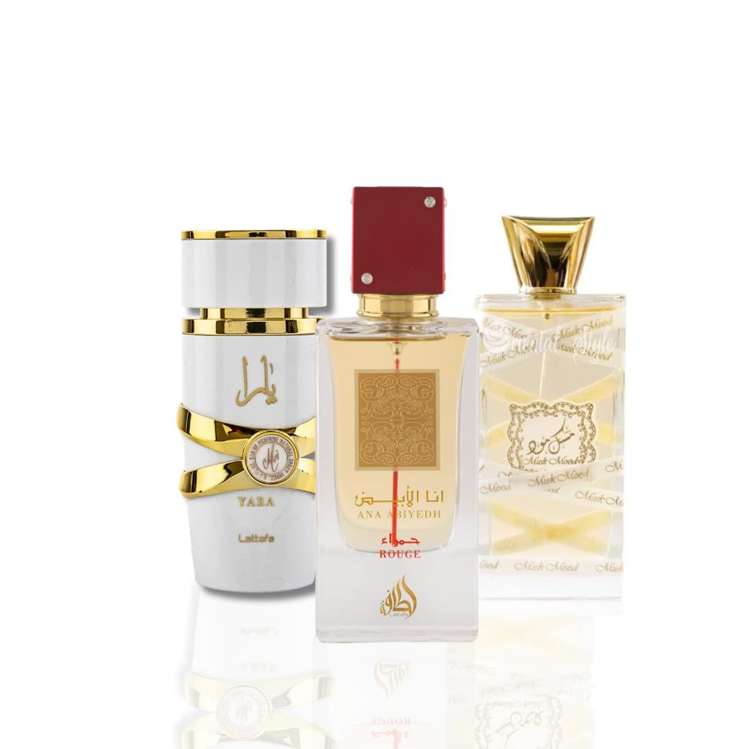 Lattafa Perfumes Yara Moi, Musk Mood EDP - 100Ml (3.4Oz) &amp; Ana Abiyedh Rouge EDP - 60ML(2.0 oz)