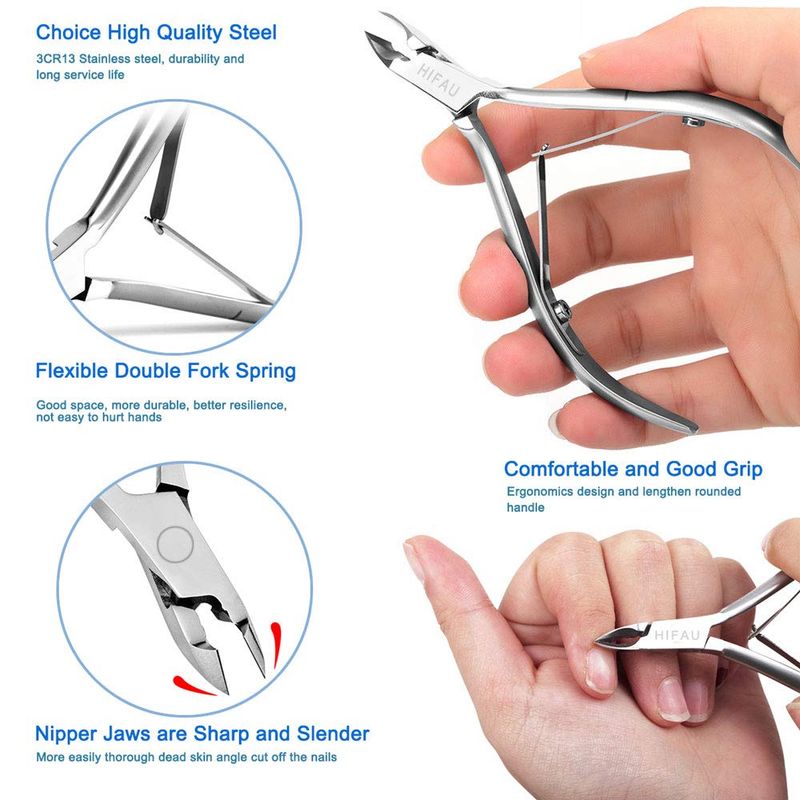 HIFAU 8 Piece Premium Cuticle Pliers Pusher Nail Art Tool Set, Professional Cuticle Trim &amp; Removal Series, Premium Stainless Steel, Suitable for Home Care, Salon &amp; Travel, Gifts