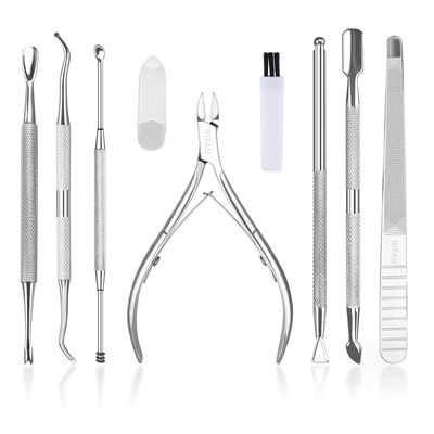 HIFAU 8 Piece Premium Cuticle Pliers Pusher Nail Art Tool Set, Professional Cuticle Trim &amp; Removal Series, Premium Stainless Steel, Suitable for Home Care, Salon &amp; Travel, Gifts