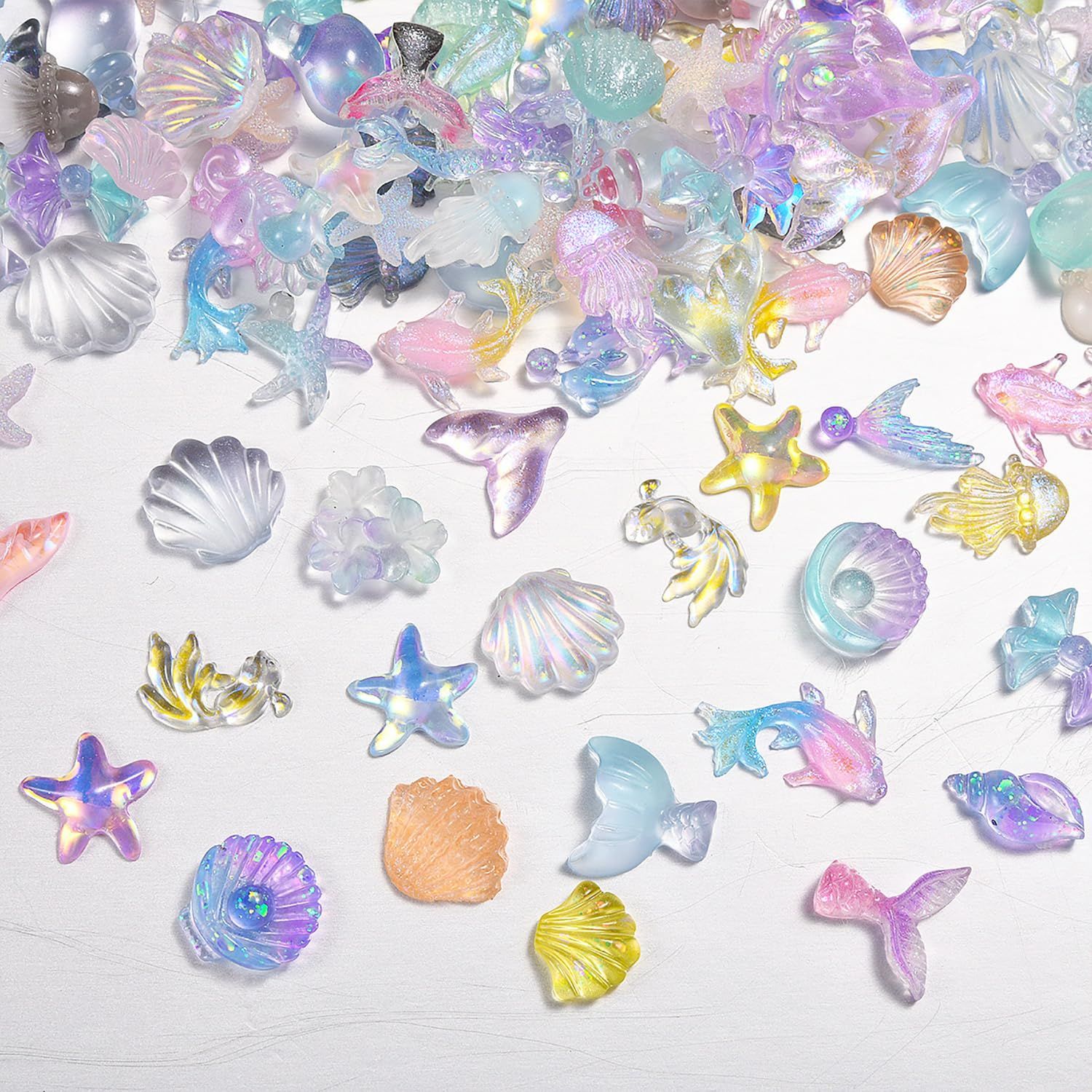 100Pcs Marine Life Nails Charms 3D Seashell Starfish Nail Gems and Charms Cute Summer Nail Rhinestones Multi Shape Resin Mermaid Shell Ocean Theme Nail Jewelry for Women Nail Art Designs