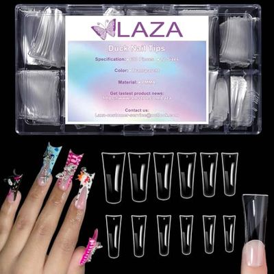 Laza 600pcs Long Duck Nail Tips 12 Sizes Box-packed Clear Duck Nails Full Cover Wide Nail Tips French False Nail Tips for Acrylic Nails Extension Tips - 44MM