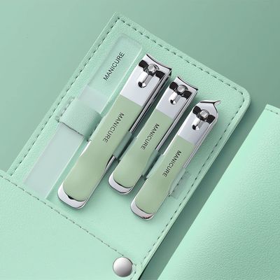 NEMIBAD 4 Pcs Manicure Set Stainless Steel Nail Clippers, Beauty Tool Portable Set Professional Grooming Kits, Travel Nail Kit for Men and Women (Green)