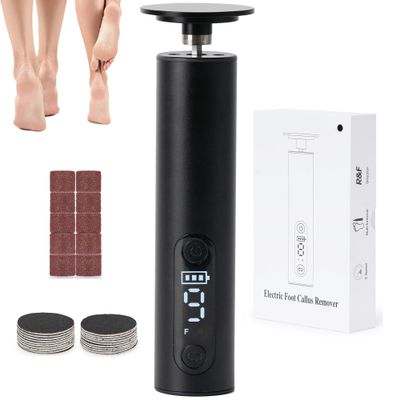 Electric Foot Callus Remover, Adjustable Speed Rechargeable Foot Sander Pedicure Tools for Feet Dead Skin with Sandpaper Disk and Nail Drill Bits,Equipped with Digital DisplayBlack