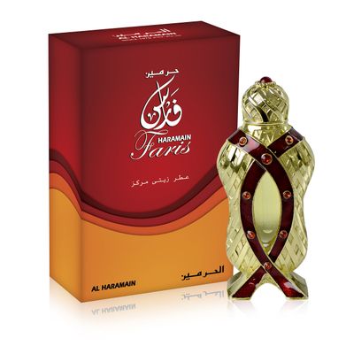Al Haramain Faris - Long Lasting Mini Perfume for Women and Men - Fragrance Oil with Bergamot, Jasmine, Musk, and Vanilla - Perfume Oil - 0.4 oz