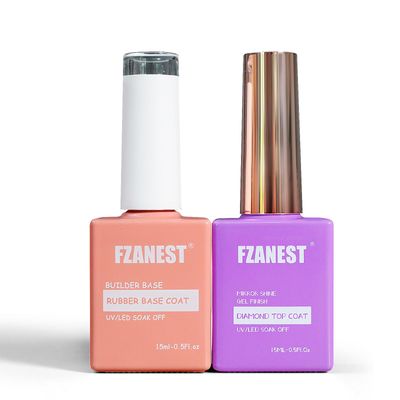 FZANEST Clear Rubber Base Builder Gel and Diamond Top Coat Gel Nail Polish Set Long Lasting Ultra Shine Top and Base Coat for Nail Thickening Strengthener Extension