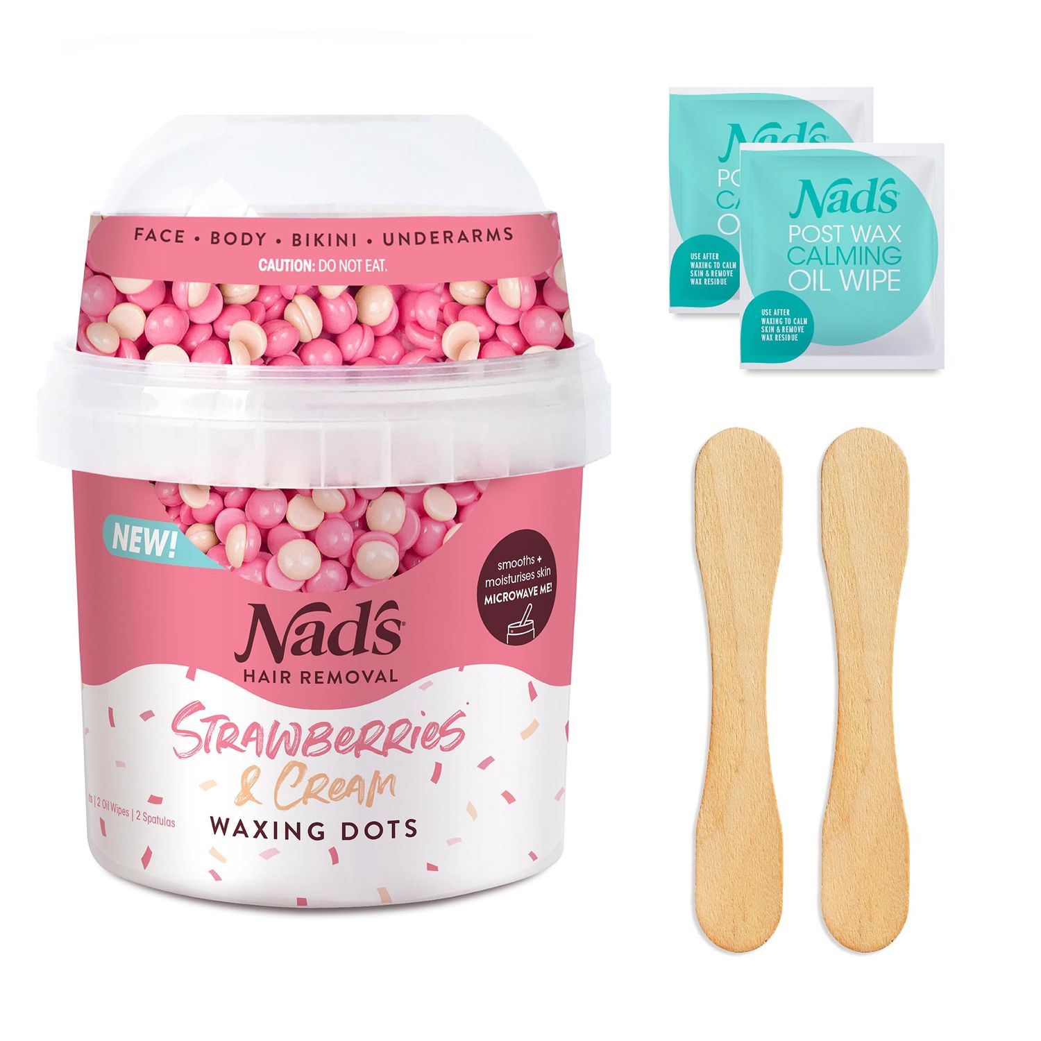 Nads Waxing Dots - Strawberries &amp; Cream Hard Wax Beads - Microwaveable No-Strip Formula For Women