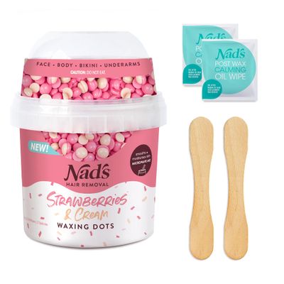 Nads Waxing Dots - Strawberries &amp; Cream Hard Wax Beads - Microwaveable No-Strip Formula For Women