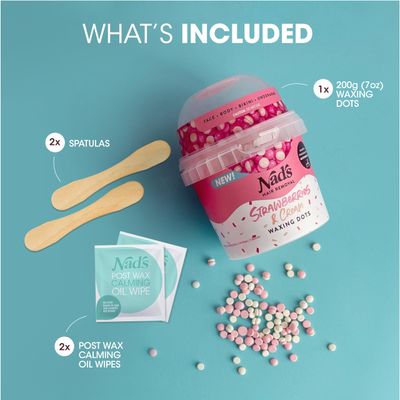 Nads Waxing Dots - Strawberries &amp; Cream Hard Wax Beads - Microwaveable No-Strip Formula For Women
