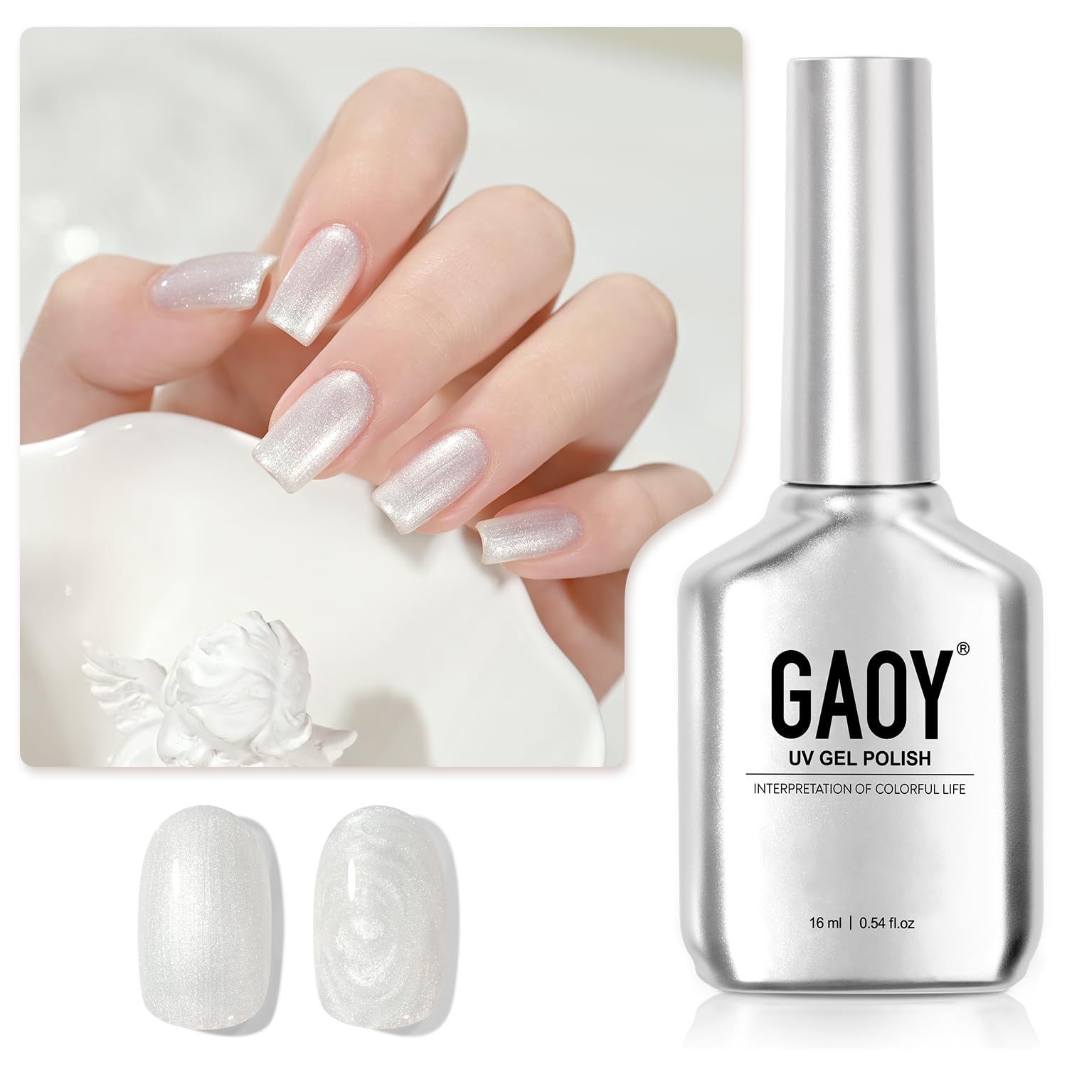 GAOY Pearl Gel Nail Polish, 16ml Shimmer Mermaid, Soak Off UV Gel for Nail Art DIY at Home, White