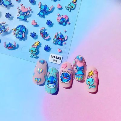 Dedyel 5D Embossed Cute Nail Art Stickers Cartoon Kawaii Design Anime Self Adhesive Nail Stickers for Women Kids Girls Nails Art Decorations