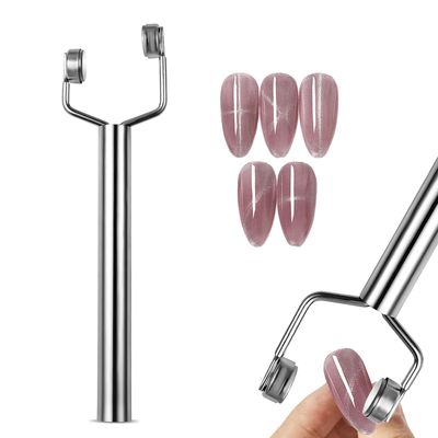 3 in 1 Y Shape Double Head Cat Eye Nail Magnet Wand, Strong Magnet Stick for Nail Art, Multi-Function Nail Polish Magnet Pen, 3D Cat Eye Gel Nail Polish Magnet for Salon, Studio or Home, Silver