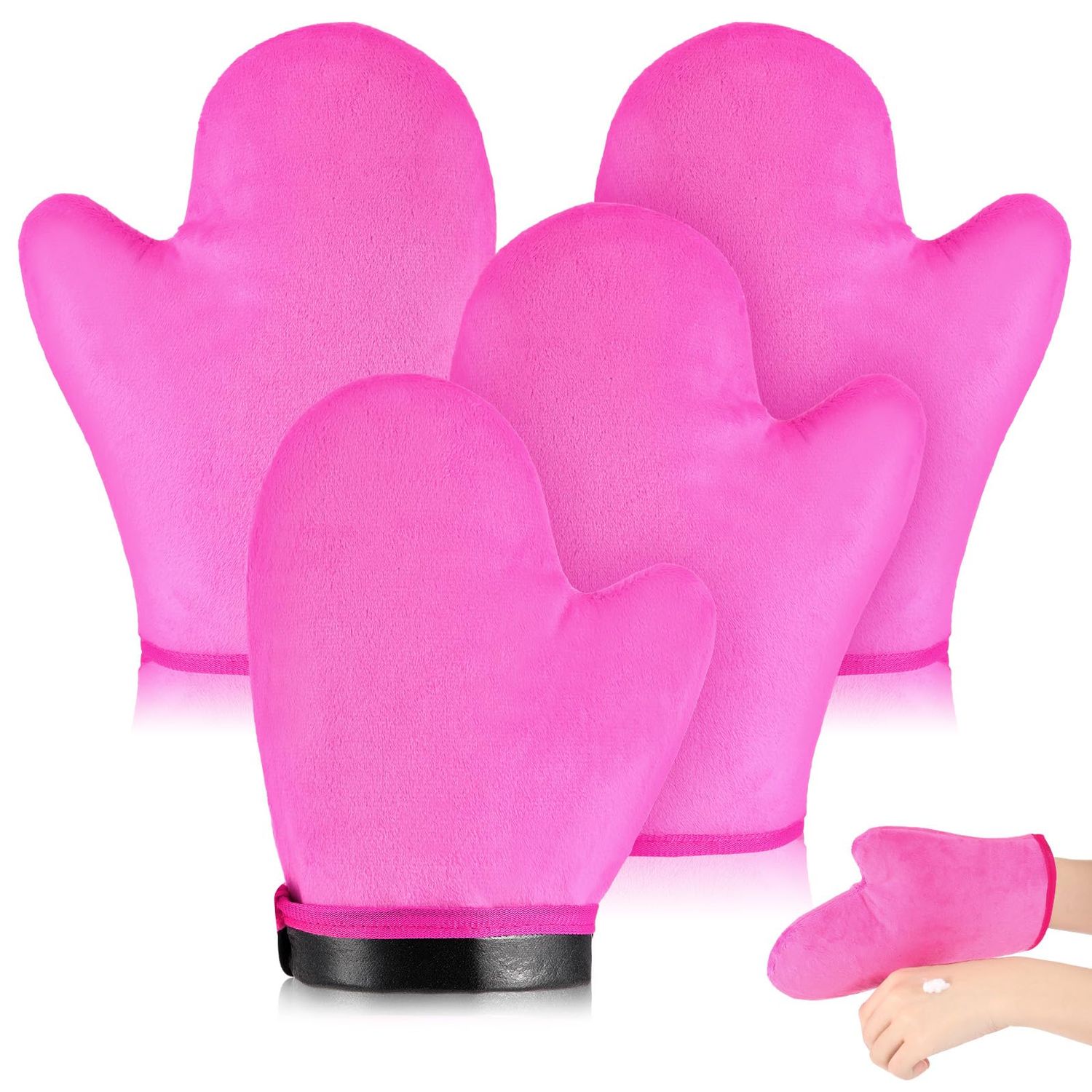 SATINIOR 4 Packs Self Tanning Mitt Applicators Double Sided Sunless Tanning Mittens Reusable Applicator Mittens Tanner Gloves with Thumb(Rose)