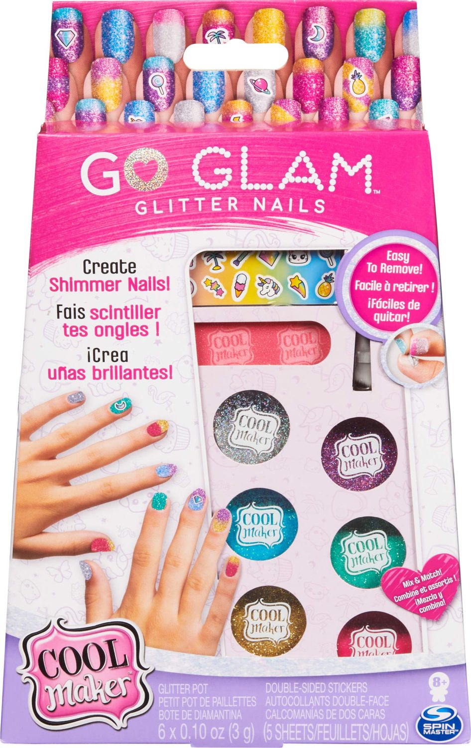 Cool Maker, Get Glitzy Glitter Nail Kit with 6 Colors &amp; Stickers for 5 DIY Manicures (Packaging May Vary), Arts and Crafts for Kids Ages 8 and up