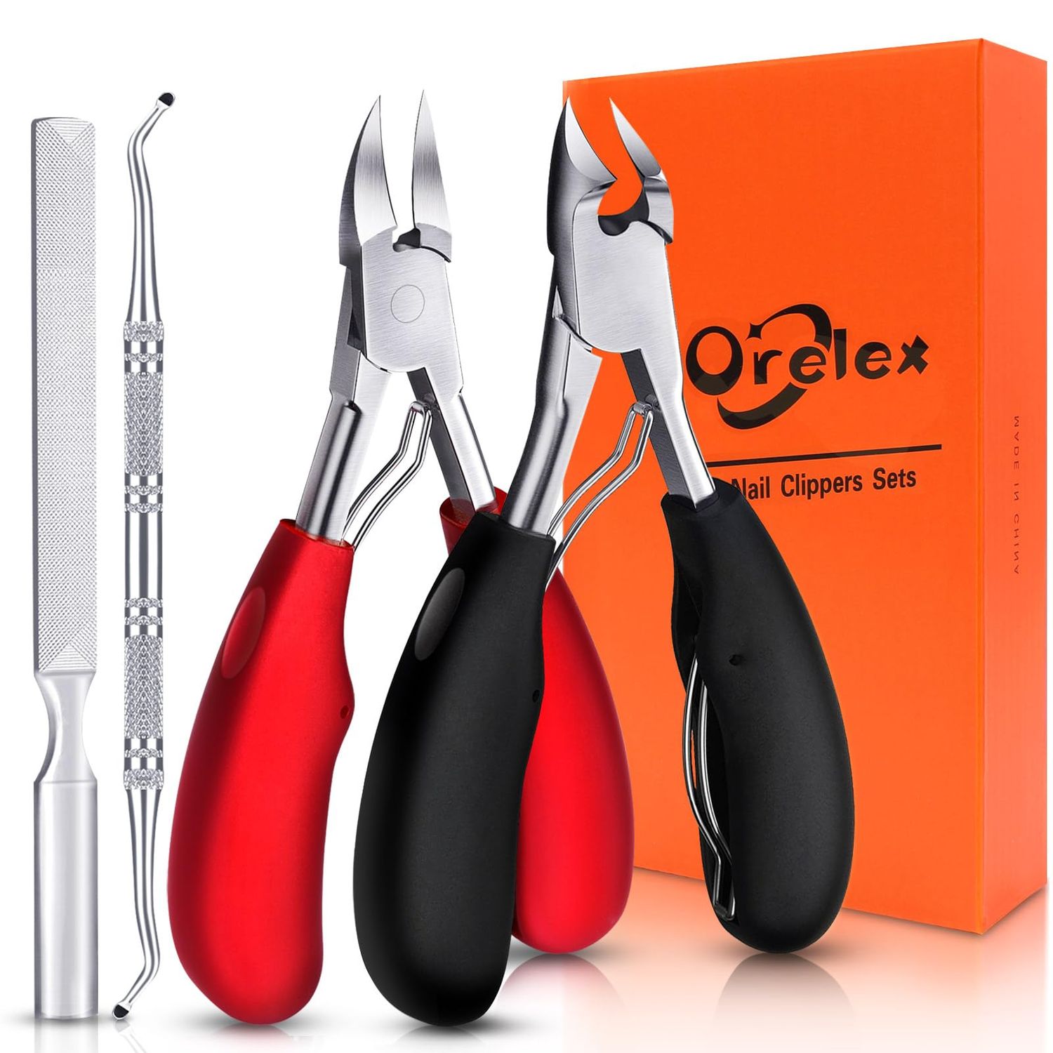 Orelex Toenail Clippers for Seniors Thick Toenails, Podiatrist Toenail Nipper, Professional Nail Clippers, Sharp Curved Blade, Ergonomic Non-Slip Long Handle, Toenail Clippers for Men Women Elderly