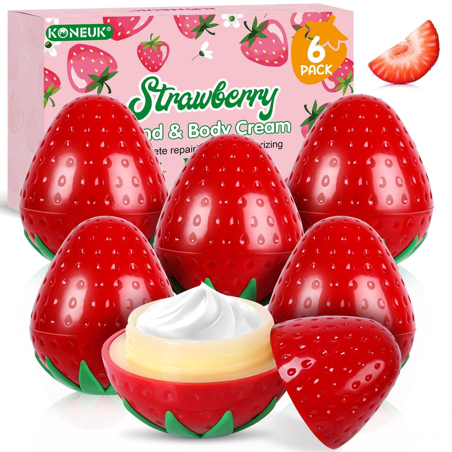 KONEUK 6 Pack Hand Cream Gifts Set For Women, Small Gifts for Women, Hand Lotion for Dry Cracked Hands, Thank You Gifts, Teacher Appreciation Gifts and Birthday Gifts, 1.06 Oz (Strawberry)