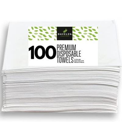 DAVELEN Disposable Large Luxury Towels (50-Count) Spa and Salon Quality Softness for Guests, Clients | Hair, Face, Body Use | Luxurious Comfort, Ecofriendly (100, 32x16 inches)