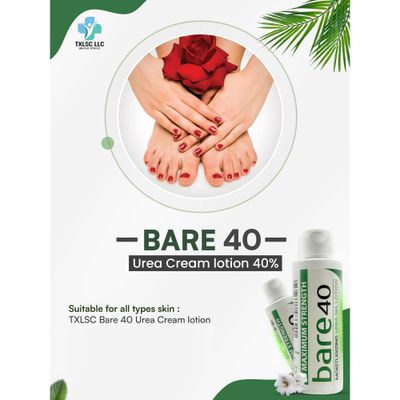 TXLSC LLC Professional Bare 40 Pro lotion with 40 Urea Cream for Dry, rough skin, Hydrating & Exfoliating Formula for Dry - Enriched with Tea Tree Oil, Aloe Vera & Jojoba Beads