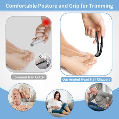 Toenail Clippers for Seniors Thick Toenails, Angled Head Toe Nail Clippers for Men Large with Wide Jaw Opening, Heavy Duty Sharp Fingernail Clipper Cutter with Catcher &amp; Long Handle, Black