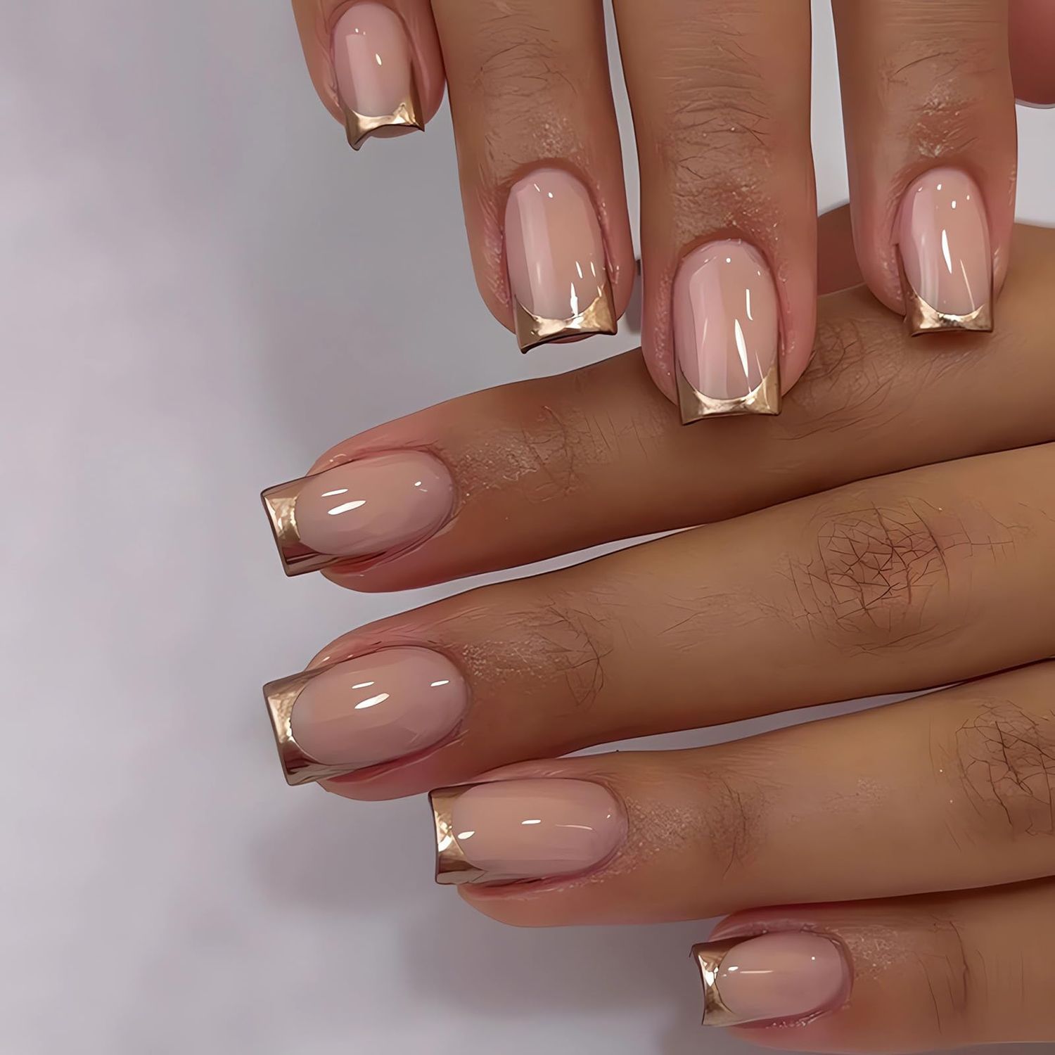 Gold French Tip Press on Nails Medium Fake Nails Square Shape False Nail Tips Full Cover Glue on Nails Medium Length Square Shape French Tip Nails Press ons for Finger Manicure, 24Pcs