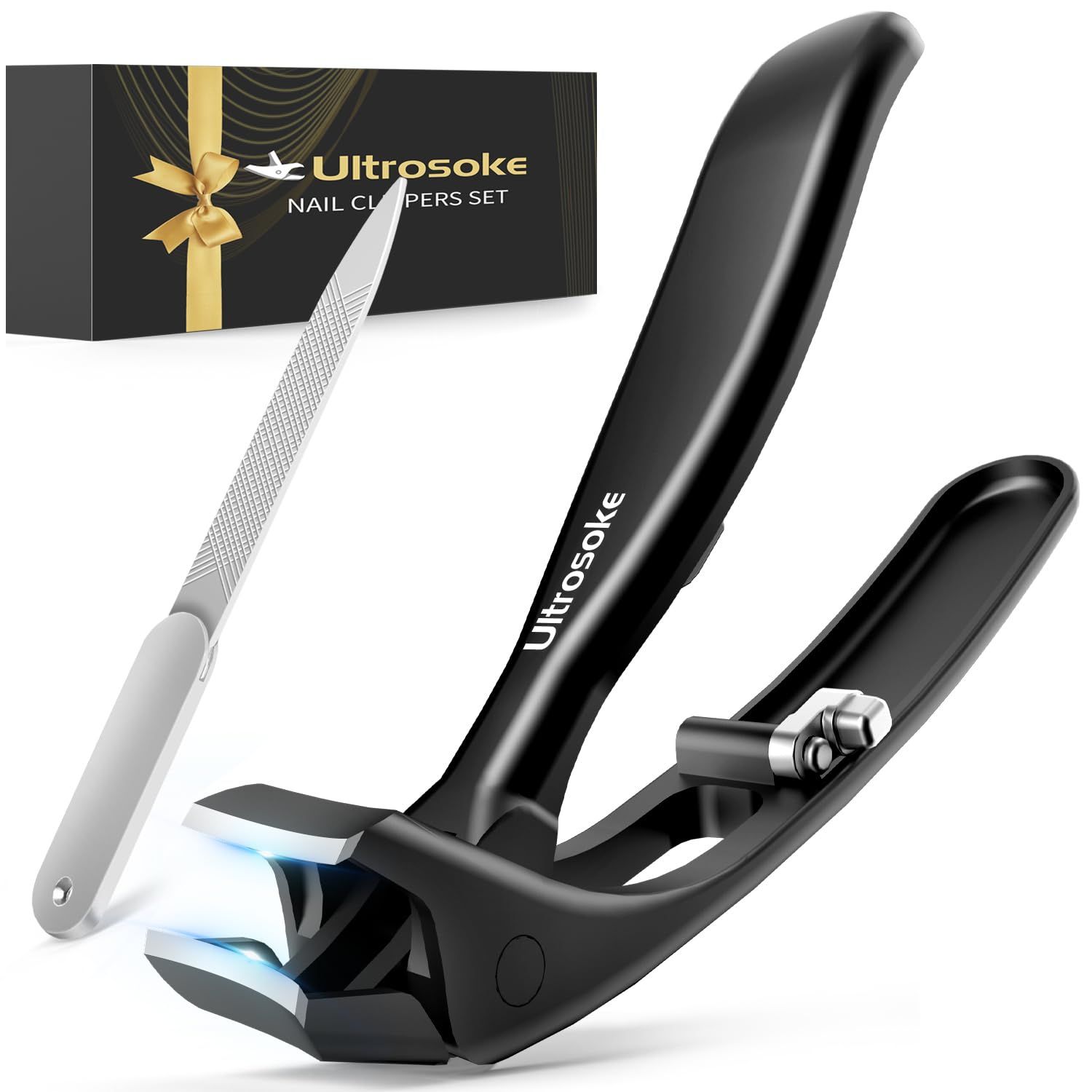 Toenail Clippers for Seniors Thick Toenails, Angled Head Toe Nail Clippers for Men Large with Wide Jaw Opening, Heavy Duty Sharp Fingernail Clipper Cutter with Catcher &amp; Long Handle, Black
