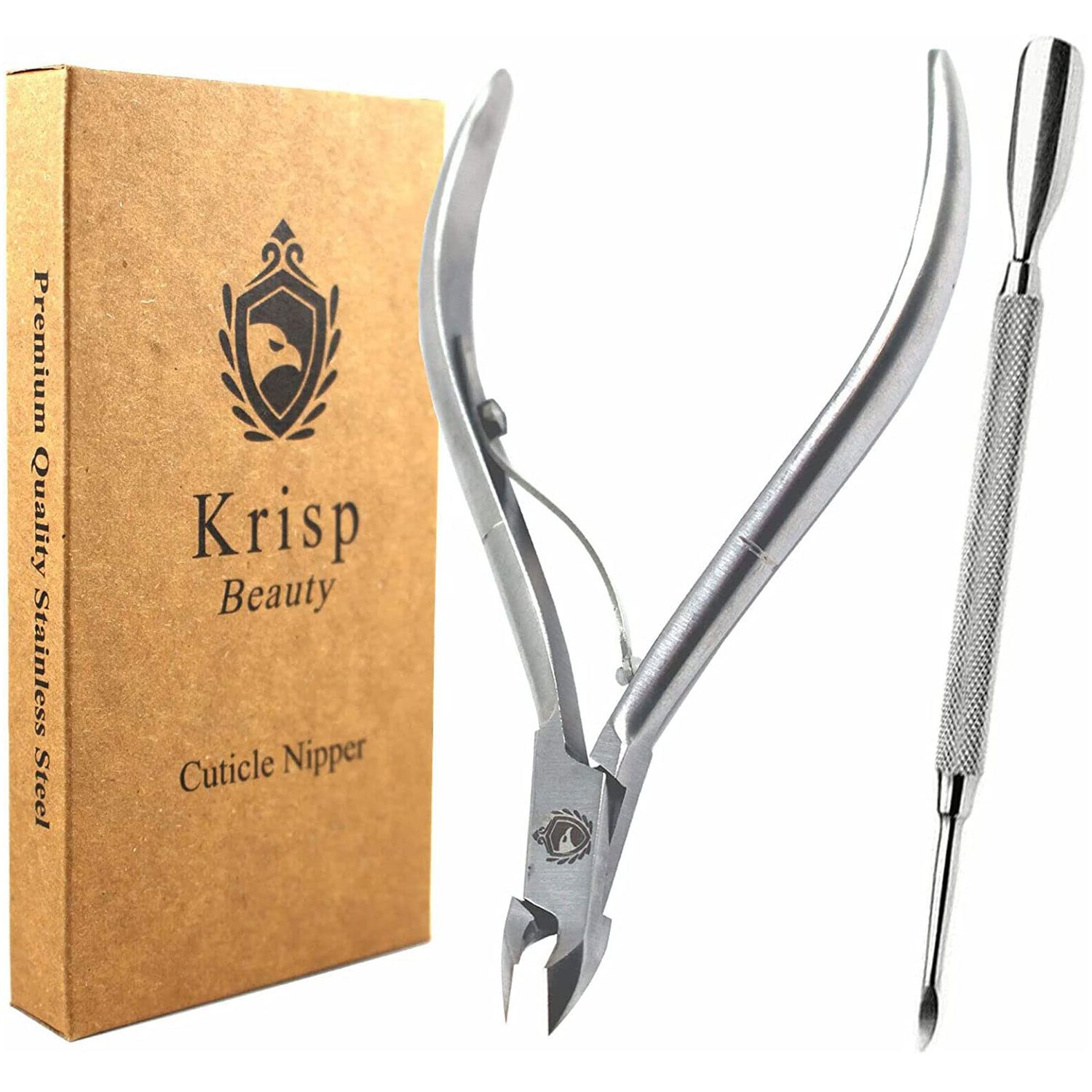 Cuticle Trimmer - Professional Nail Cuticle Nippers Cuticle Pusher Cuticle Cutter Scissors Sharp 3/4 Jaw Remover Clippers Stainless Steel Manicure Pedicure Tools Fingernails Toenails by Krisp Beauty