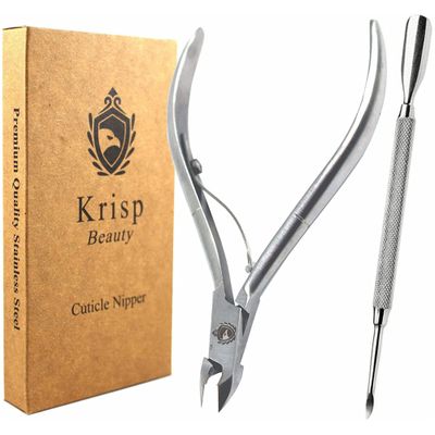 Cuticle Trimmer - Professional Nail Cuticle Nippers Cuticle Pusher Cuticle Cutter Scissors Sharp 3/4 Jaw Remover Clippers Stainless Steel Manicure Pedicure Tools Fingernails Toenails by Krisp Beauty