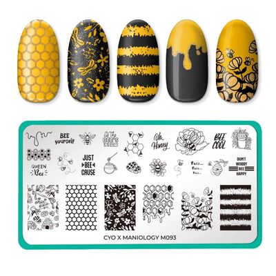 Maniology Bees (M093) CYO Design Contest Nail Stamping Plate, Sweet Honeybee Manicure, Honey Beehive Nail Art Design