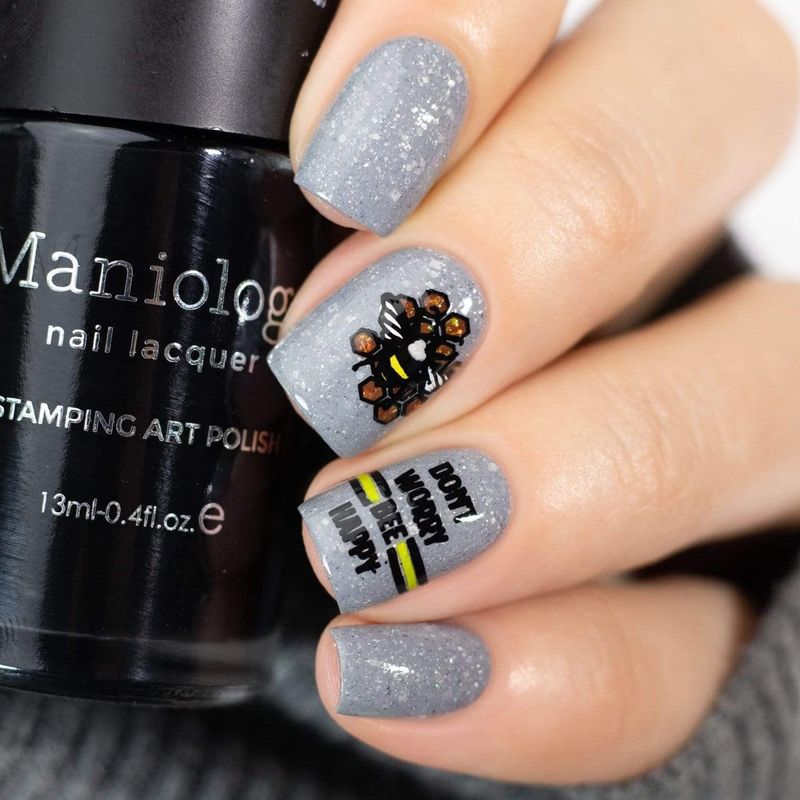Maniology Bees (M093) CYO Design Contest Nail Stamping Plate, Sweet Honeybee Manicure, Honey Beehive Nail Art Design