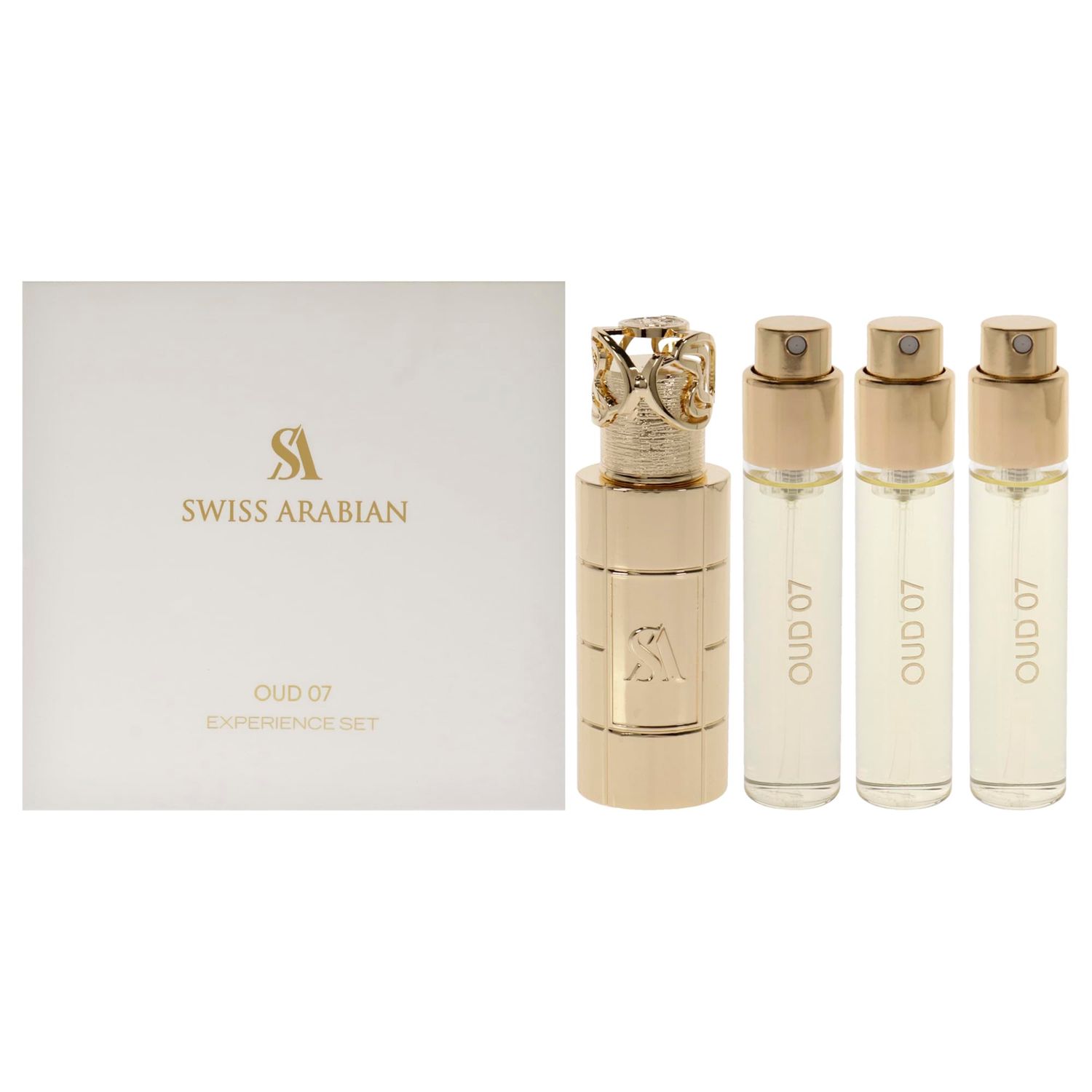 SWISS ARABIAN Oud 07 Giftset - Arabian Perfumes for Women and Men - Long Lasting Perfume - Floral, Spicy, Vanilla Perfume - 3 Bottles with Case - 4 pc