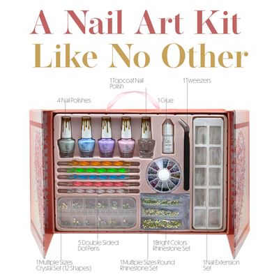 CoralBeau Nail Art Kit for Girls - Beginners Set with Rhinestones, Crystals, Tweezer, Dotting Tool &amp; Accessories