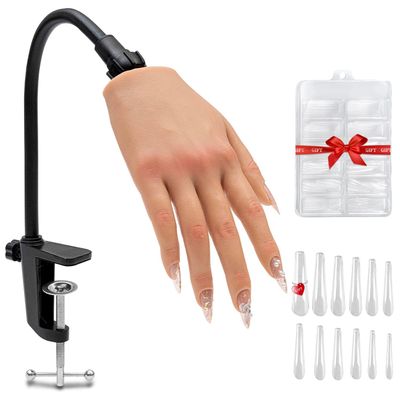 Veikmv Nail Silicone Practice Hand For Acrylic Nails Training Fake Hand Nail Art Practice Tools Hand Tattooed Nail Jewelry Showcase Supplies Manicure Beginners suits