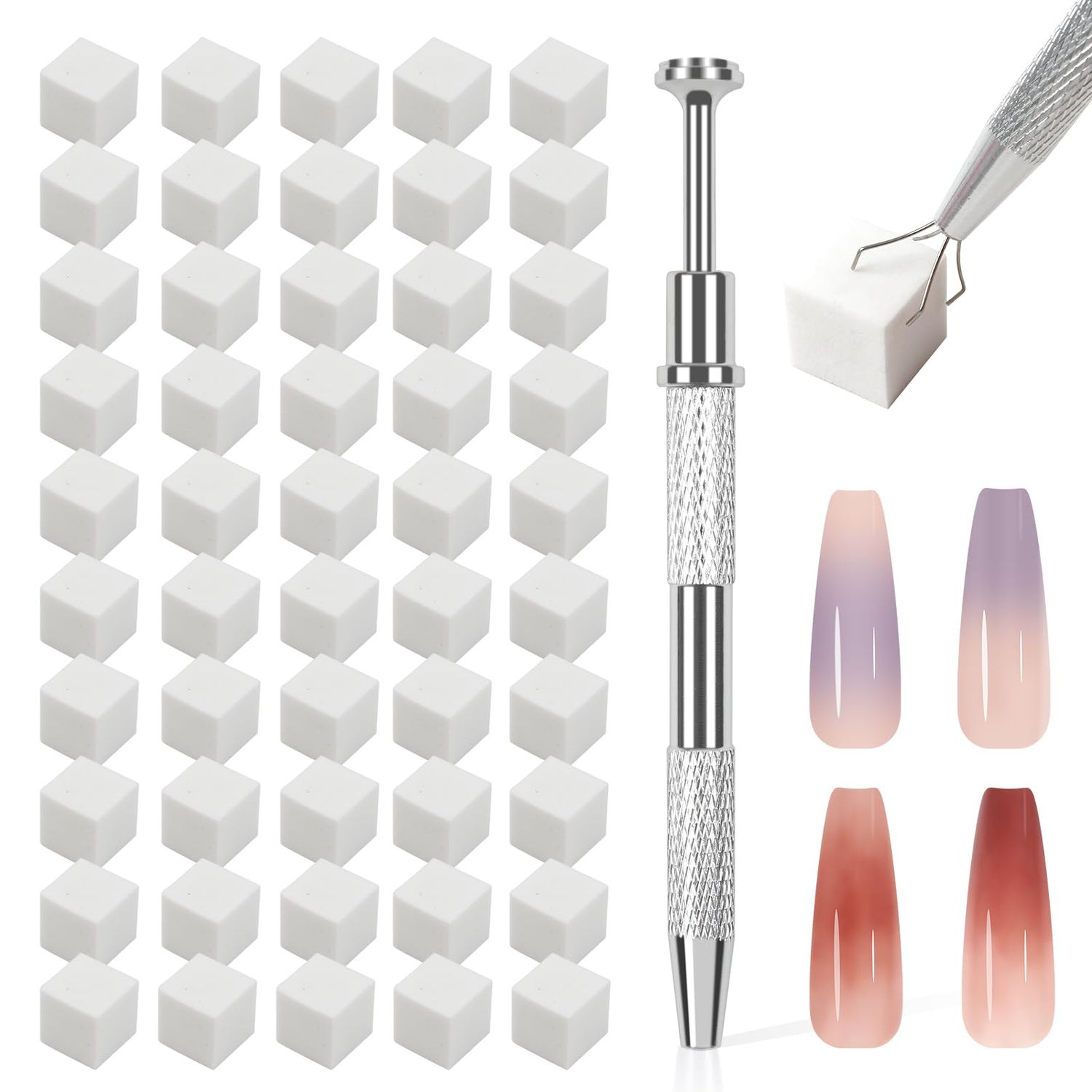 BQAN Nail Sponges for Ombre, 100pcs 0.59 White Nail Sponge with Gripper Pen for Nail Art Manicure