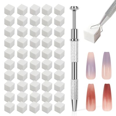BQAN Nail Sponges for Ombre, 100pcs 0.59 White Nail Sponge with Gripper Pen for Nail Art Manicure