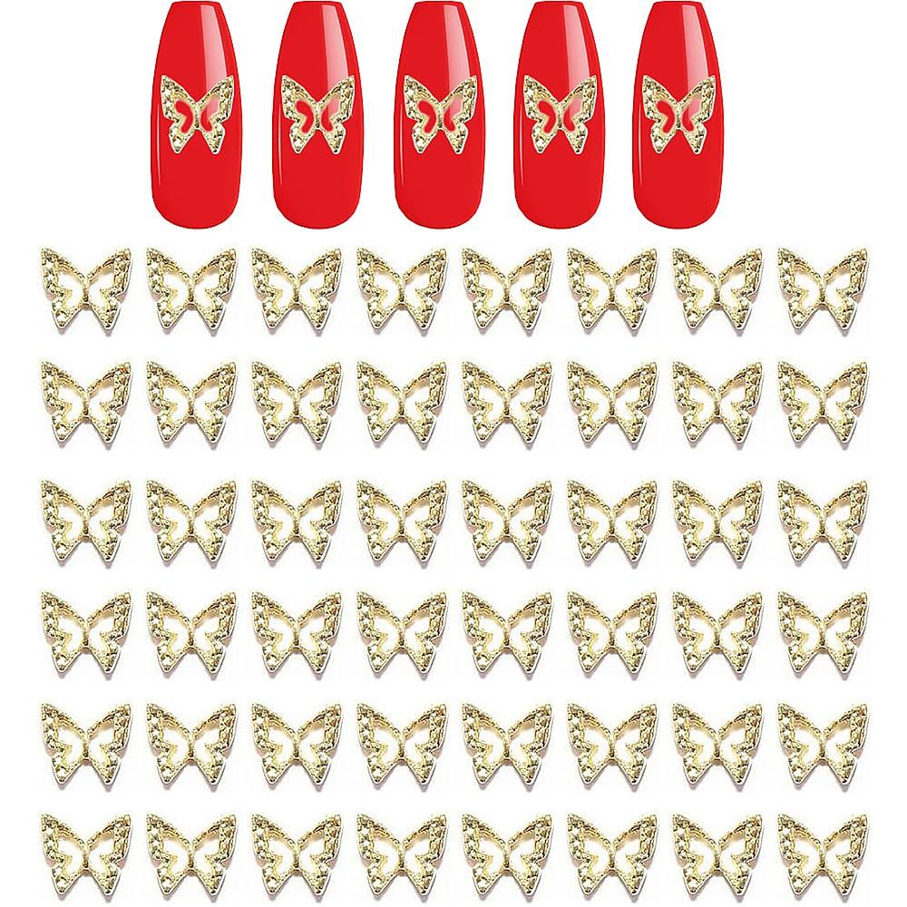 KACHIMOO Gold Butterfly Nail Charms,50 Pieces Nail Charms Nail Butterfly Charms for Acrylic Nails DIY Craft Nail Art Accessories (Gold)
