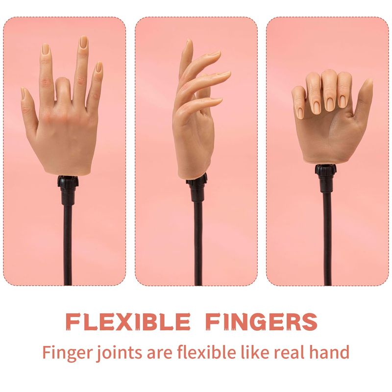 Veikmv Nail Silicone Practice Hand For Acrylic Nails Training Fake Hand Nail Art Practice Tools Hand Tattooed Nail Jewelry Showcase Supplies Manicure Beginners suits
