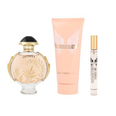 Paco Rabanne Olympea Solar for Women - 3 Pc Gift Set 2.7oz EDP Intense Spray, 0.34oz EDP Spray, 3.4oz Body Lotion