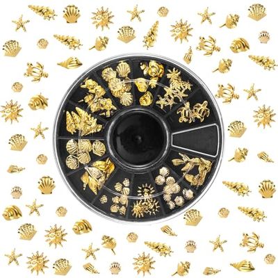 Isslly Ocean 3D Nail Charms, Metal Nail Art Decals, 12 Styles Beach Starfish Seashell DIY Embellishments for Manicure Scrapbook Cellphones Bookmarks Refrigerators Shoes- Gold