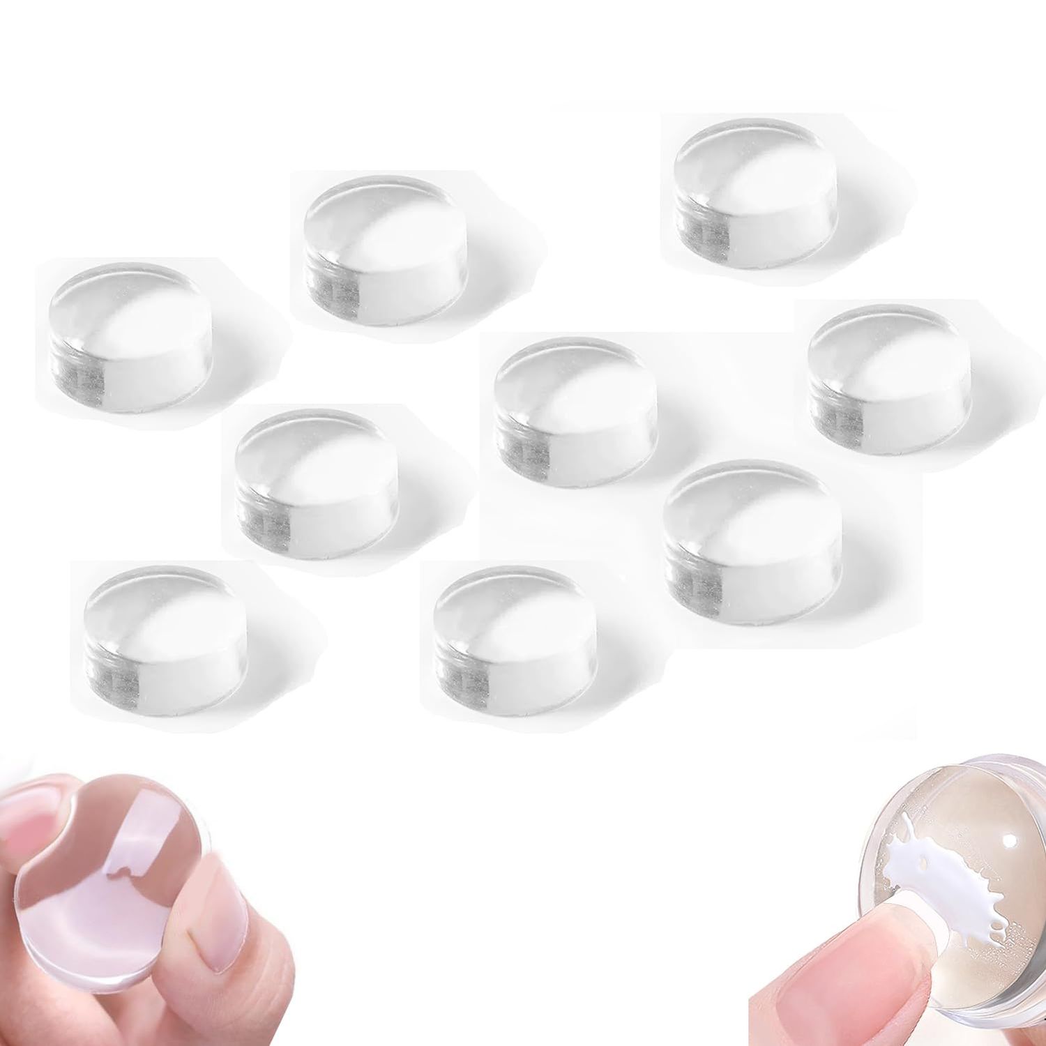 9 PCS 2.8CM Clear Jelly Silicone Nail Art Stamper Head Transparent Stamping Polish Transfer Templates Tools Manicure French Tip Tool Nail Stamp Silicone Head Kit (Only Stamper Head)