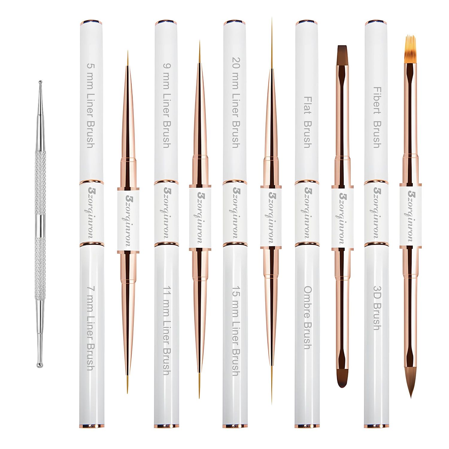Nail Art Bushes Set, Professional 5Pcs Double-Ended Nail Brush Kit for Details, Long Lines, Ombre &amp; 3D Design-Perfect for DIY Manicures &amp; Salons (White)