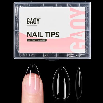 GAOY Medium Almond Fake Gel Nail Tips, 12 Sizes False Full Cover Acrylic Press on Nails, 240Pcs Soft Clear Tips