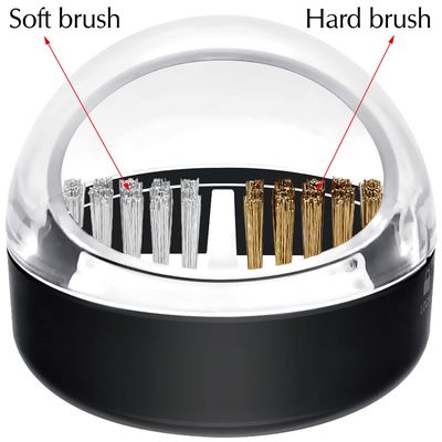 HiANNE Nail Art Cleaner Tool Case with Steel Wire Brush and Nylon Brush for Cleaning Carbide/Ceramic Nail Drill Bits, Anti-Splash Design, Removable, Washable, Clear Cover Black Base