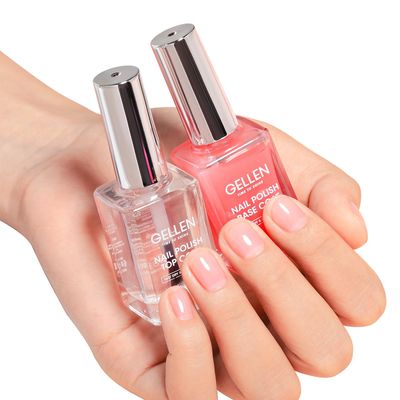 GELLEN Clear Nail Polish Base Top Coat, Sheer Pink Base Coat &amp; Shine No Wipe Top Coat for Strengthening Thin Damaged Natural Nails, Quick Dry Regular Nail Polish, Non UV Gel, Hema Free, Non-toxic