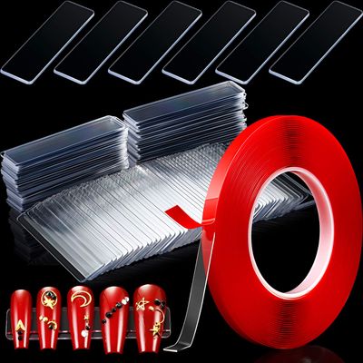 100 Pieces Nail Design Tips Display Stand Holder with 10 M Double Sided Tape Nail Design Practice Holder and Removable Mounting Tape for Home Wall office Decor