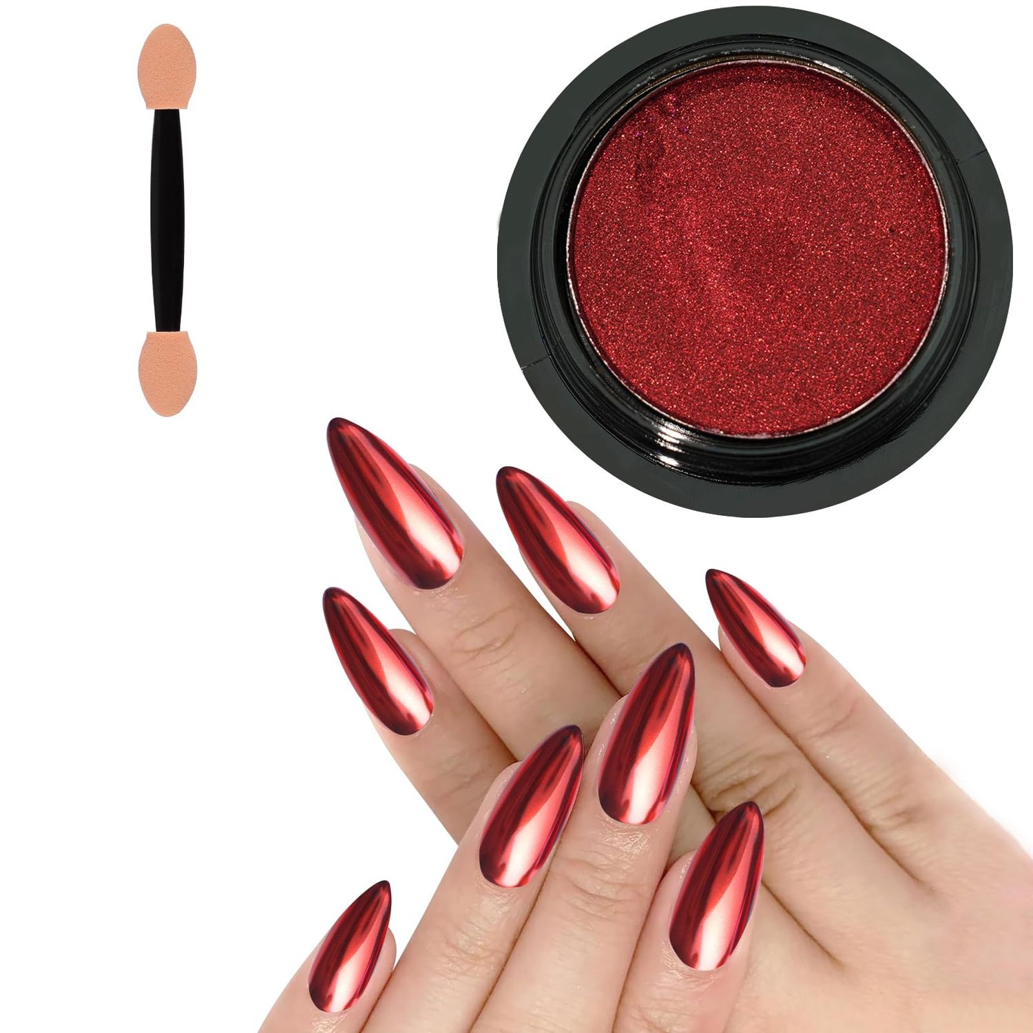 Allstarry Solid Chrome Nail Powder Magic Metallic Mirror Effect Mirror Glitter Glazed Manicure Decoration Reflective Pigment for Gel Polish Nail Art Decoration Resin Craft, Festivals-Red