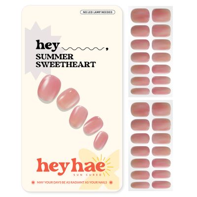 Heyhae Semi Cured Gel Nail Strips | No LED Lamp Needed | Solid, Pink, Spring | Easy Apply &amp; Remove, Salon Quality | Includes 28 Strips, 1 Prep Pads, Nail File &amp; Wooden Stick - Hey, Summer Sweetheart