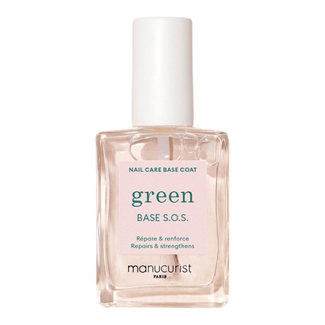 MANUCURIST - S.O.S. Base Coat - Enriched with Vitamins C and B5 - Nail Fortifier - Repairs and Strengthens - Care for Very Damaged Nails - Vegan, Up to 78 Plant-Based - 0.5 fl oz